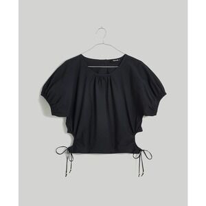 NWT Madewell Women Poplin Puff Sleeve Cutout Crop‎ Top Shirt Medium Cotton Black